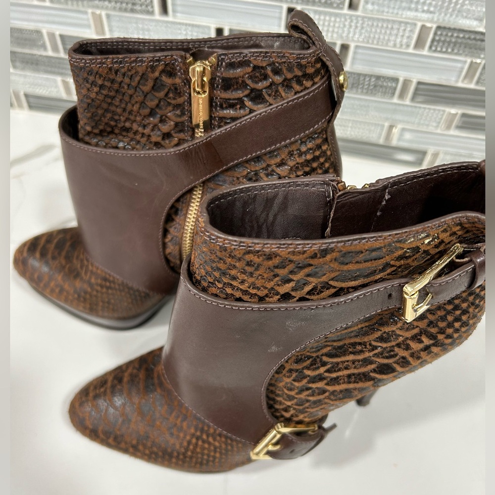 Michael Kors-MK Snakeskin Leather Bootie Mocha Size 10 M - Picture 3 of 9